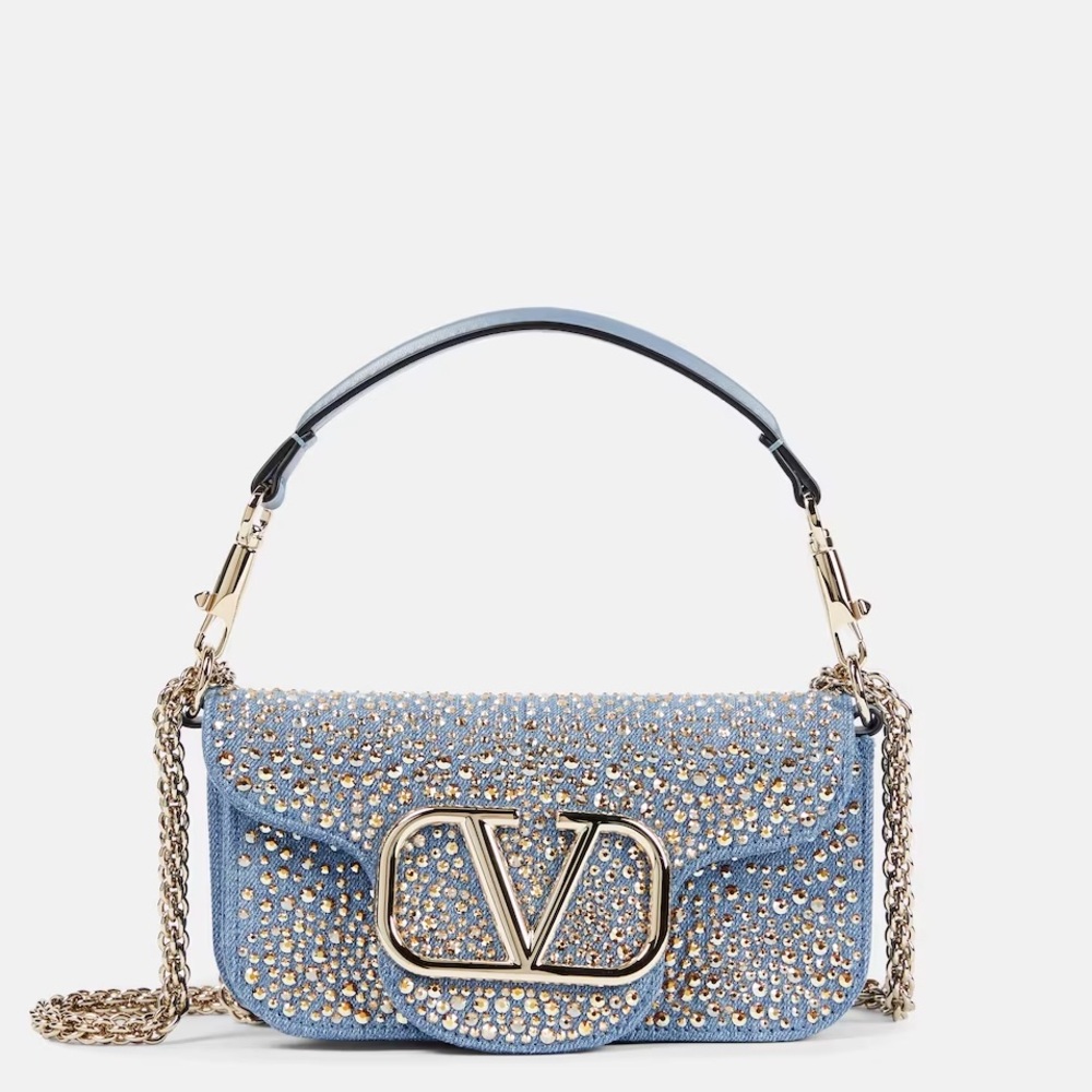 VALENTINO GARAVANI Locò Small embellished denim shoulder bag